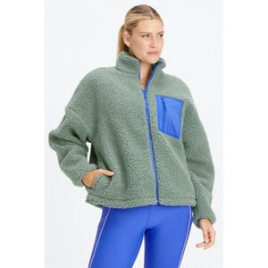 Fabletics Green Sherpa Jacket with Blue Trim